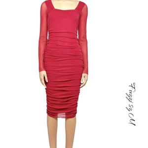 Fuzzi Ruched Long-Sleeve Bodycon Midi Dress M